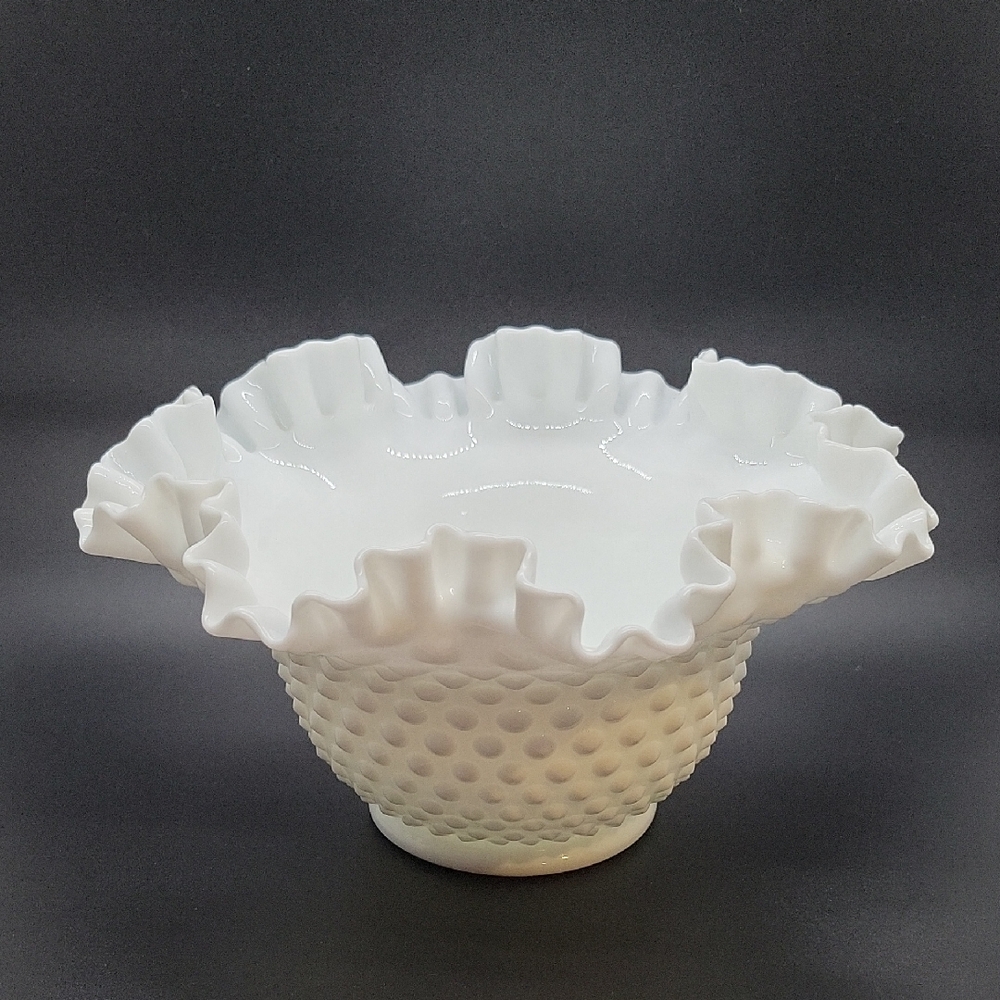 Fenton Milkglass Ruffled Edge Hobnail Bowl